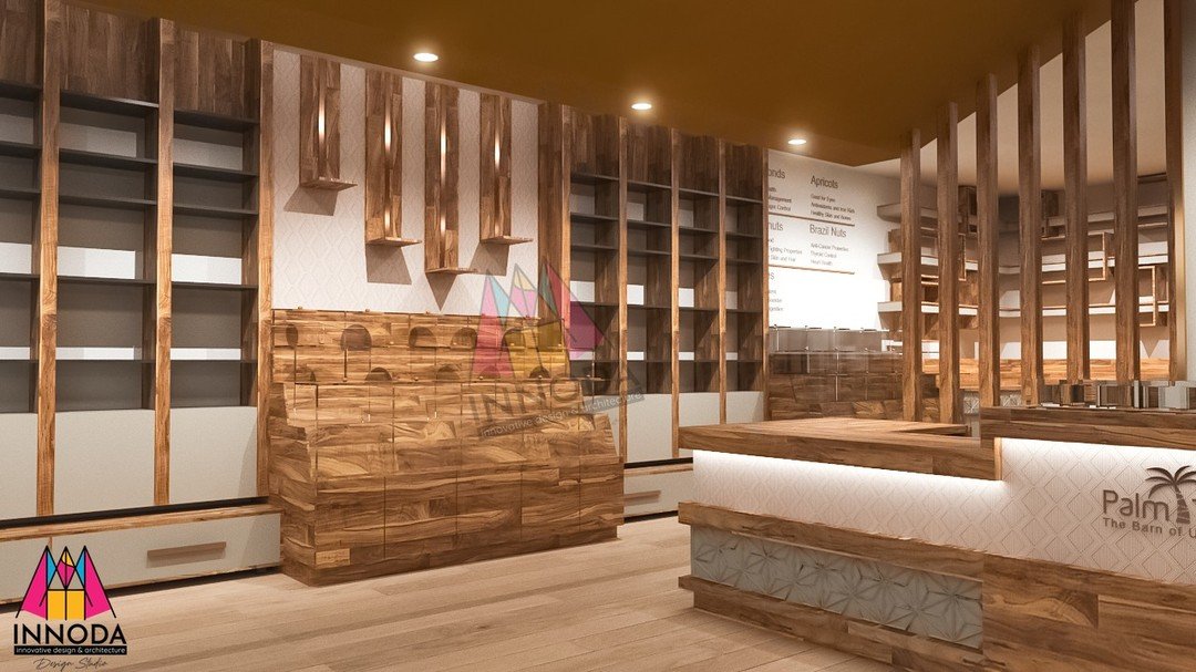 Interior wooden vertical fin reception desk